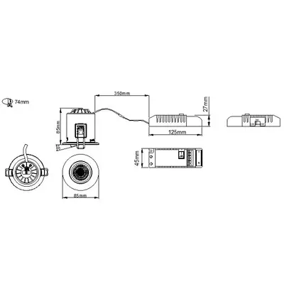 37323-4 KSR KSRFRD384 | Firebreak QR Select Tiltable IP65 4CCT Fire Rated LED Multi Wattage Dimmable Downlight, White
