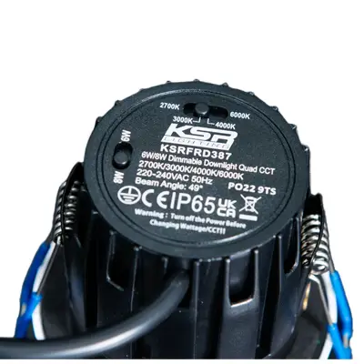 39145-3 KSR KSRFRD387 | Firebreak QR Select Pro 6W/8W Multi Wattage 4CCT IP65 Fire Rated LED Baffle Dimmable Downlight, White