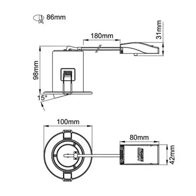 22589-2 KSR KSRFRD413 | Firebreak QR GU10 IP20 Fire Rated Tilt Detachable Bezel, Satin Chrome
