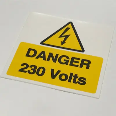 22077-2 Industrial Signs IS1910SA | Self Adhesive Danger 230 Volts Vinyl Label 150x225mm Pack of 10