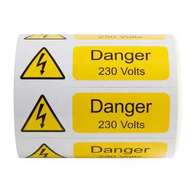Industrial Signs IS20100R | Self Adhesive Danger 230 Volts Vinyl Label 75x25mm Roll of 250