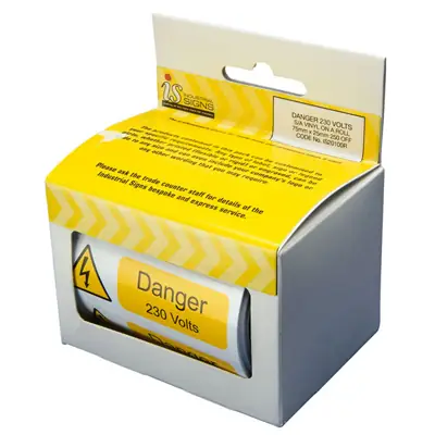 Read more on Industrial Signs IS20100R | Self Adhesive Danger 230 Volts Vinyl Label 75x25mm Roll of 250
