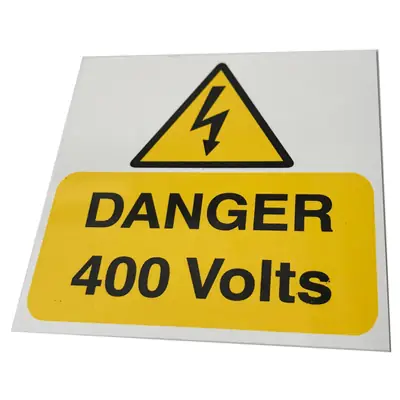 Industrial Signs IS2505RP | Self Adhesive Rigid Danger 400 Volts Labels 75x75mm Pack of 5