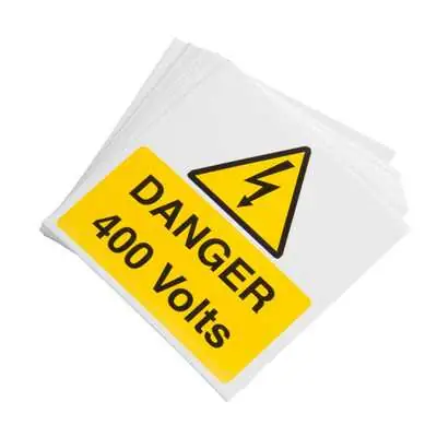 22069-2 Industrial Signs IS2710SA | Self Adhesive Danger 400 Volts Vinyl Label 75x75mm Pack of 10