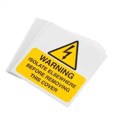 Industrial Signs IS3110SA | Self Adhesive Warning Isolate Elsewhere Vinyl Labels 75x75mm Pack of 10