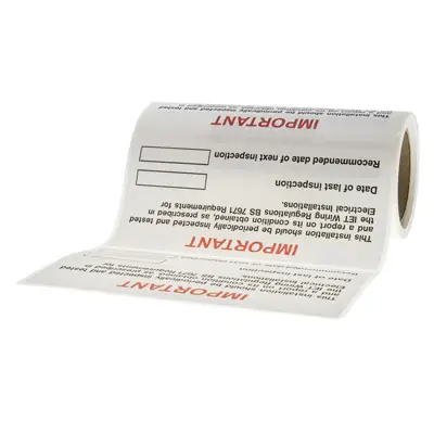 Industrial Signs IS54100R | Self Adhesive Periodic Inspection and Testing Vinyl Label 130x60mm Pack of 100