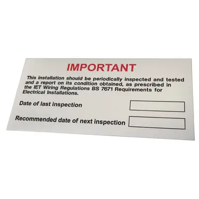 Industrial Signs IS5610SA | Self Adhesive Periodic Inspection and Testing Vinyl Label 130x60mm Pack of 10