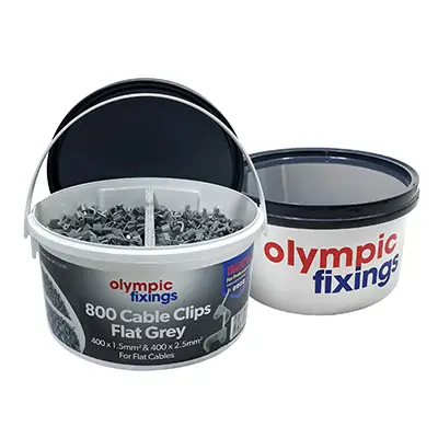 Olympic Fixings 242-222-180 | Trade Tub 1.5mm/2.5mm T&E Flat Cable Clips, Grey (Tub of 400)