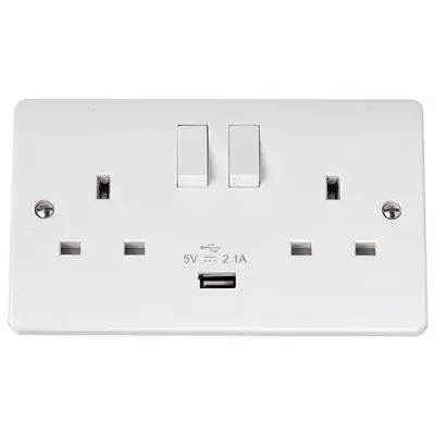Read more on Click Scolmore CMA770 | Mode 13A 2 Gang Switched Socket with 2.1A USB Port, White
