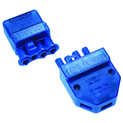 Click Scolmore CT202C | Clickflow 20A 4 Pin Plug-In Flow Connector with Auxiliary Terminals, Blue