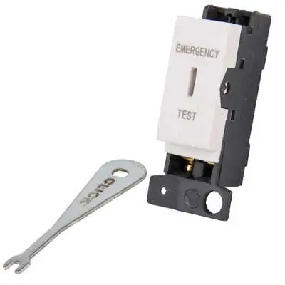 22695-2 Click Scolmore MD029PW | Minigrid 10A Double Pole Key Switch Module Marked Emergency Test, Polar White