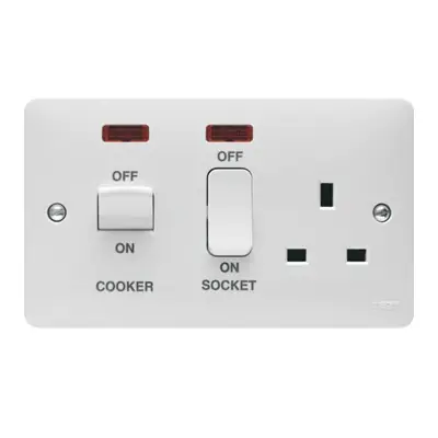 31267 Hager WMCC50N | Sollysta 45A Double Pole DP Cooker Control Switched Socket Outlet with Neon, White