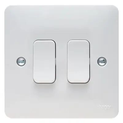 Hager WMPS22 | Sollysta 10A 2 Gang 2 Way Light Switch, White