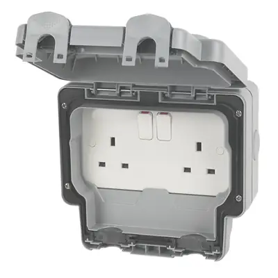 23843-2 MK K56482GRY | Masterseal Plus 13A 2 Gang IP66 Weatherproof Switched Socket, Grey
