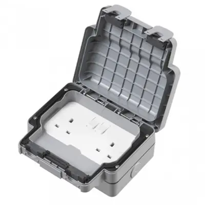 23843-3 MK K56482GRY | Masterseal Plus 13A 2 Gang IP66 Weatherproof Switched Socket, Grey