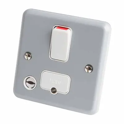 MK K932ALM | 13A 1 Gang Double Pole Switched Fused Spur Connection Unit with Flex Outlet, Metal Clad