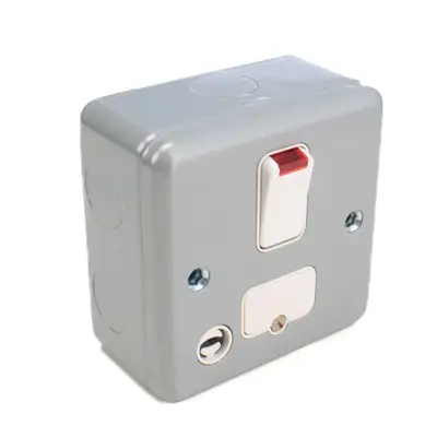 MK K972ALM | 13A 1 Gang Double Pole Switched Fused Spur Connection Unit with Neon & Flex Outlet, Metal Clad