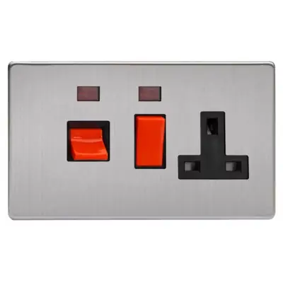 Read more on Varilight XDS45PNBS | 45A Cooker Panel with Neon and 13A Double Pole Switched Socket Outlet, Screwless Brushed Steel
