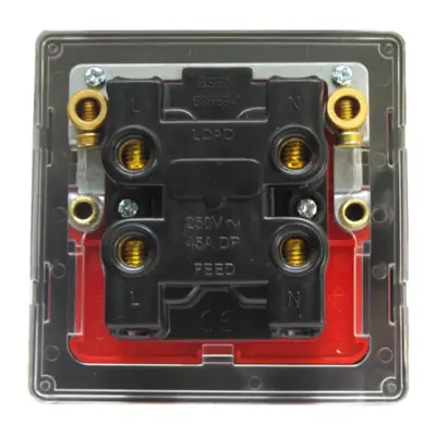 24536-2 Varilight XDS45SS | 45A Cooker Switch Single Plate with Red Switch, Screwless Brushed Steel