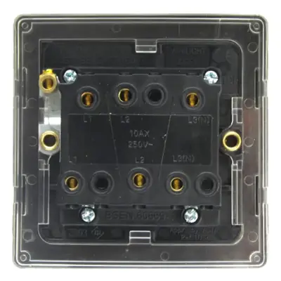 24562-2 Varilight XDSFIBS | 10A Triple Pole Fan Isolating Switch with Black Inserts, Screwless Brushed Steel