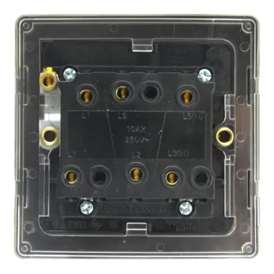 Varilight XDSFIWS | 10A Triple Pole Fan Isolating Switch with White Inserts, Screwless Brushed Steel