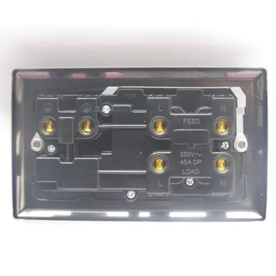 Varilight XT45PW | 45A Cooker Switch with 13A Double Pole Switched Socket Outlet, Brushed Steel with White Insert and Red Rocker