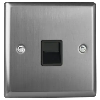 Read more on Varilight XTTSB | 1 Gang Telephone Slave Extension Socket, Brushed Steel - Black
