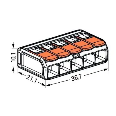 Wago 221-615 | 41A 450V 4kV 0.5 - 6mm 5 Way Compact Lever Operated Cable Splicing Connector Terminal Block, Transparent (Pack of 15)