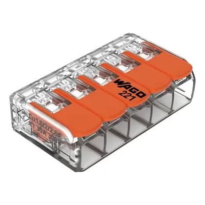 Read more on Wago 221-615 | 41A 450V 4kV 0.5 - 6mm 5 Way Compact Lever Operated Cable Splicing Connector Terminal Block, Transparent (Pack of 15)