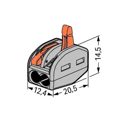 Wago 222-412 | 32A 2 Way Compact Lever Operated Cable Splicing Connector Terminal Block, Grey (Pack of 50)
