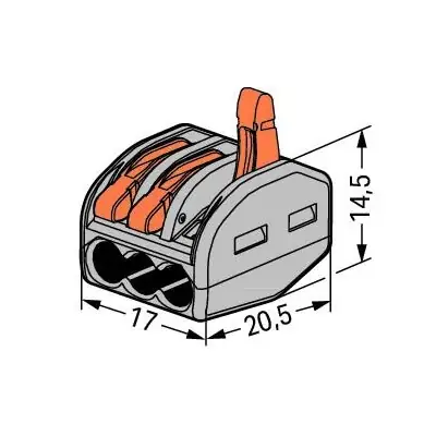 Wago 222-413 | 32A 3 Way Compact Lever Operated Cable Splicing Connector Terminal Block, Grey (Pack of 50)