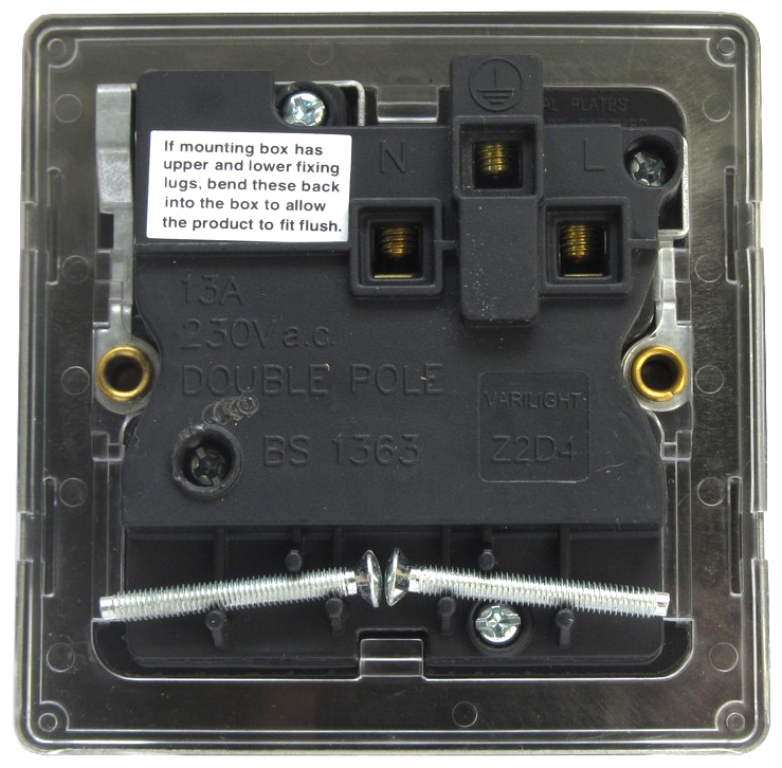 1Gang 13A Double Pole Switched Socket with Metal Rockers Go Sparky