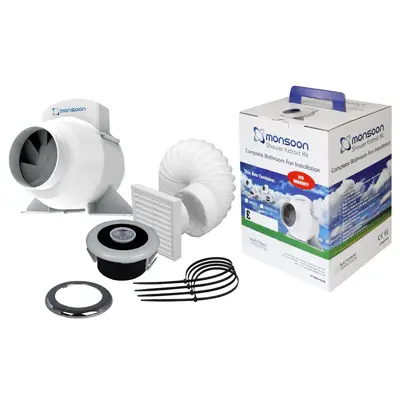 National Ventilation UMDTKLED inline extractor fan kit with LED light and timer.