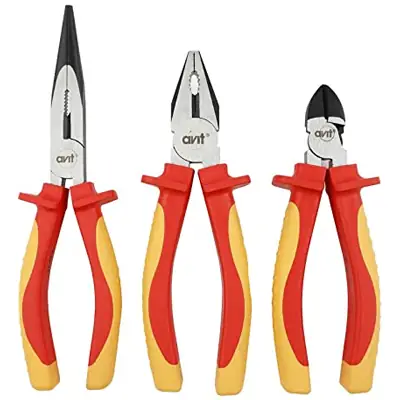 Avit AV06051 3 Piece Electricians Insulated VDE Approved Pliers Cutter Set, Combi, Side Cutter, Long Nose