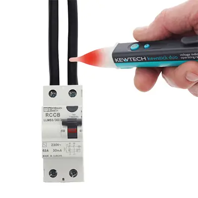 Kewtech non-contact electrical tester pen stick with dual sensitivity.